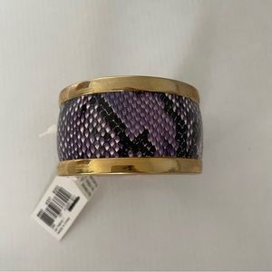 NWT Macys Gold Toned Purple Snake Print Chunky Bangle Bracelet